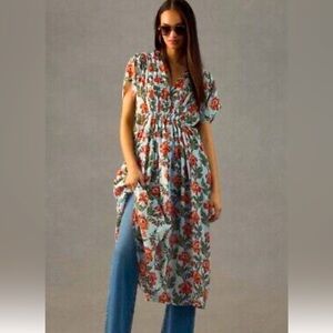 Anthropologie || V-Neck Floral Kaftan || Cinch Waist || One size || NWT